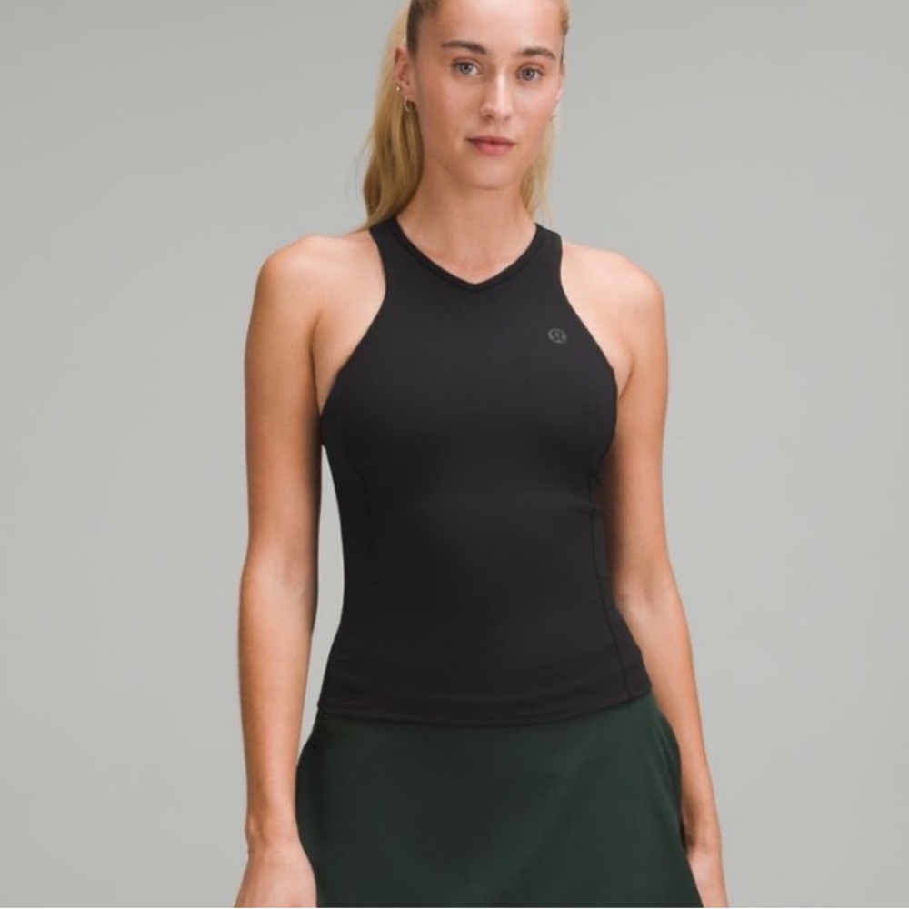 Lululemon V neck waist length build in bra Athletica Black Tank Top